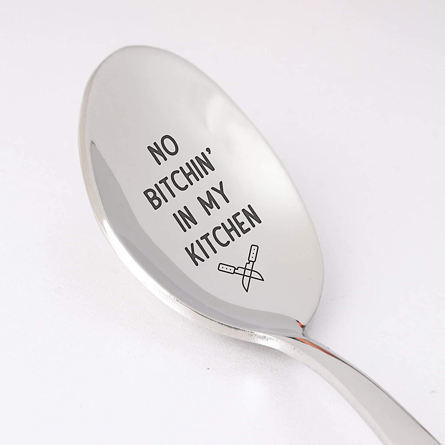 Engraved Spoon - Mom Gift | Mothers Day Gift from Daughter Son | No Bitchin in My Kitchen Spoon Gift for Women | Funny Birthday/Christmas Gift for Grandma | Gift for chef - 7 Inch