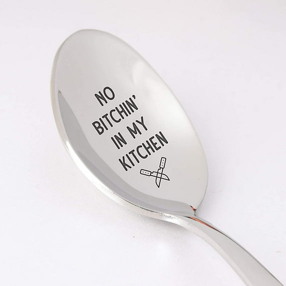 Engraved Spoon - Mom Gift | Mothers Day Gift from Daughter Son | No Bitchin in My Kitchen Spoon Gift for Women | Funny Birthday/Christmas Gift for Grandma | Gift for chef - 7 Inch