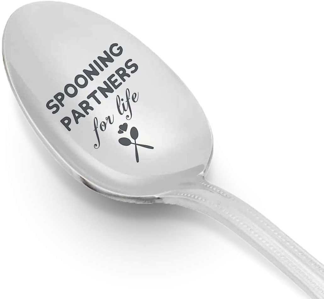 Engraved Spoon - Romantic Gift | Husband Wife Valentine Day Gift - Spooning Partners For Life | Couple First Wedding Anniversary/Birthday Funny Gift | Honeymoon Gift | Stainless Steel Spoon 7 Inch