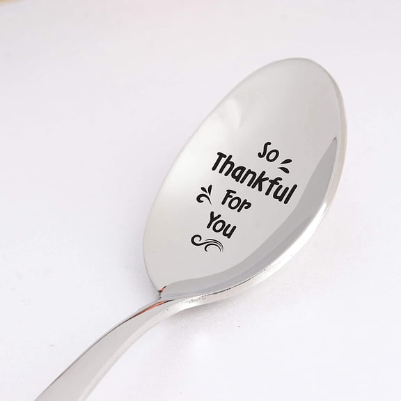 Engraved Spoon - Thanksgiving Day Gift For Mom Dad From Daughter Son | Friend Appreciation Gift | Inspirational Teacher / Coworker Gift | Social Worker Gift - So Thankful For You Spoon Gift - 7 Inch