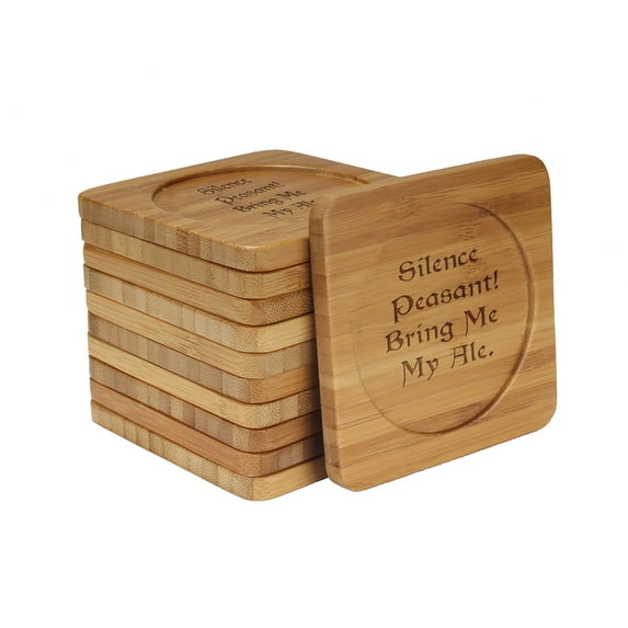BambooMN - Laser Engraved Coasters - Dark Ales Phrases - Square - Silence Peasant. Bring My Ale. - 10 Units