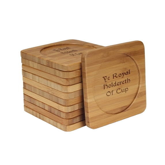 BambooMN - Laser Engraved Coasters - Dark Ales Phrases - Square - Ye Royal Holdereth of Cup - 4 Units