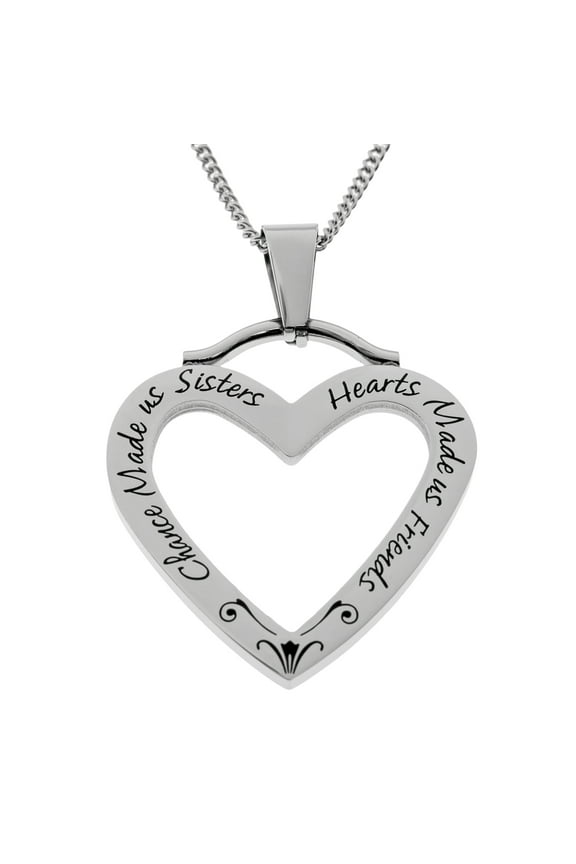 Engraved Stainless Steel "Chance Made Us Sisters, Hearts Made Us Friends" Open Heart Pendant Necklace, Perfect Sentimental Gift for Sister