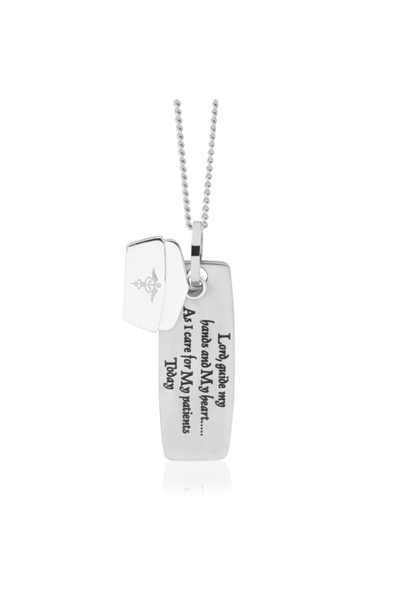 Engraved Stainless Steel Nurse's Prayer Pendant Necklace with Steel Nurse Hat Charm