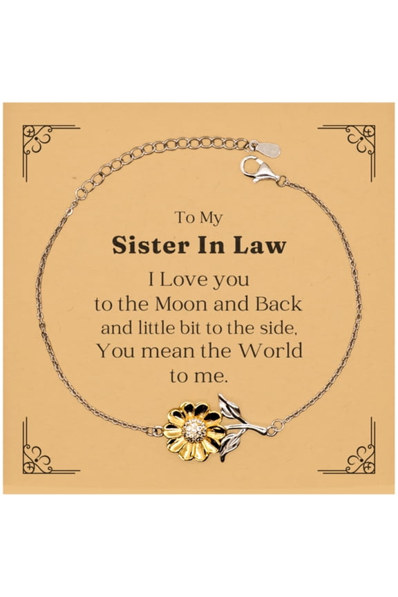 Engraved Sunflower Bracelet Christmas Gift for Sister In Law - I love you to the moon and back, you mean the world to me