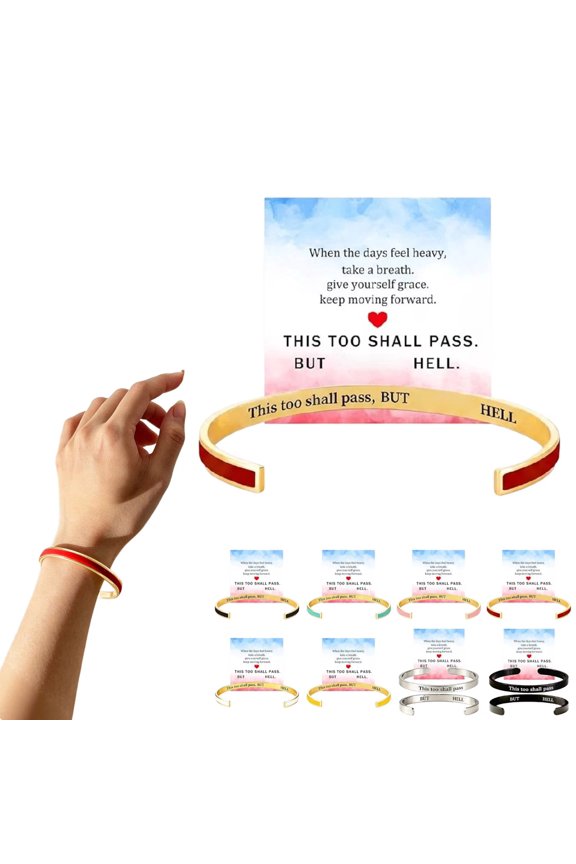 Engraved This Too Shall Pass Cuff Bracelet for Women, Stainless Steel Mantra Bangle with Hidden Inspirational Message