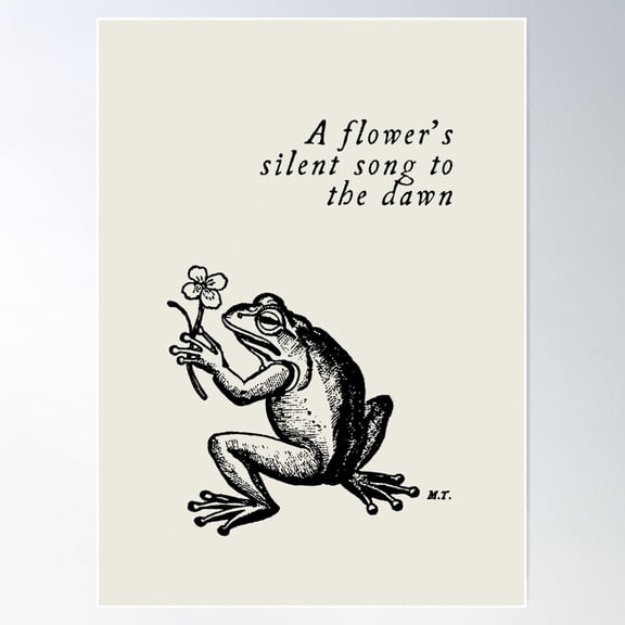 Engraved Vintage Frog Line Art Illustration "A Flower'S Silent Song To The Dawn" Poster Wall Art, Modern Wall Decor For Living Room Bedroom, 8x12 UNFRAMED