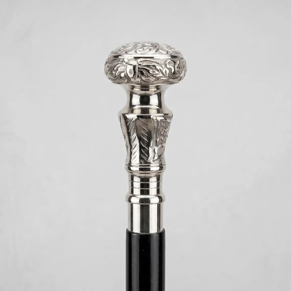 Engraved Walking Cane with Silver Handle Elegant Wooden Walking Stick for Men and Women, Gift Derby Cane