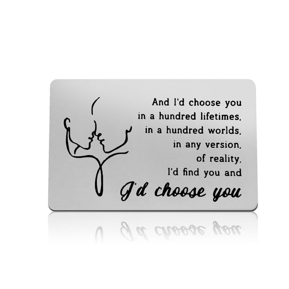 Engraved Wallet Card for Boyfriend Husband Gift from Wife Anniversary Wedding Gift for Men Women Valentines Day Gift I'd Choose You Wedding Day Engagement Gift for Groom Fiance Birthday Card Gifts
