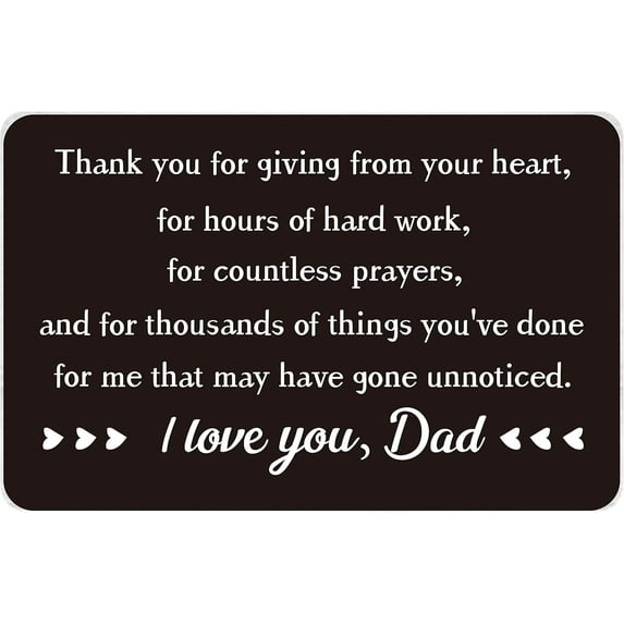 Engraved Wallet Insert Card for Dad with Beautifully Wrapped Envelope Dad Birthday Christmas Wallet Card Father's Day Gifts Engraved with Warm Words - I Love You Dad (3x2 Inch Black)