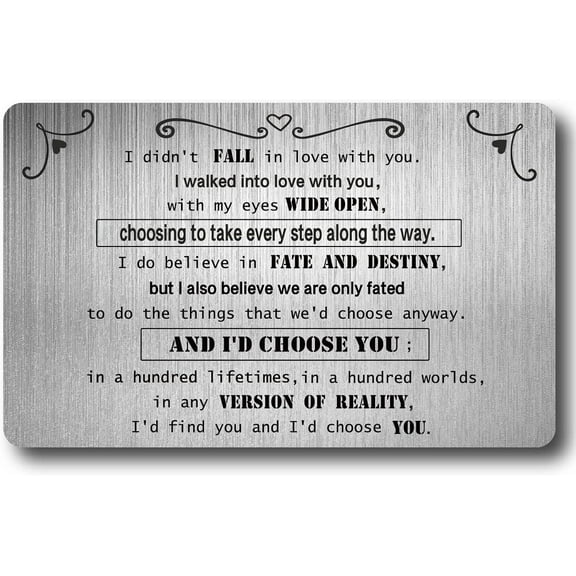 Engraved Wallet Insert Card Stainless Steel Wallet Insert Inspirational Encouragement Card Gifts Wedding Anniversary Valentines-Fate I Find You and I Choose You Stainless Steel Color