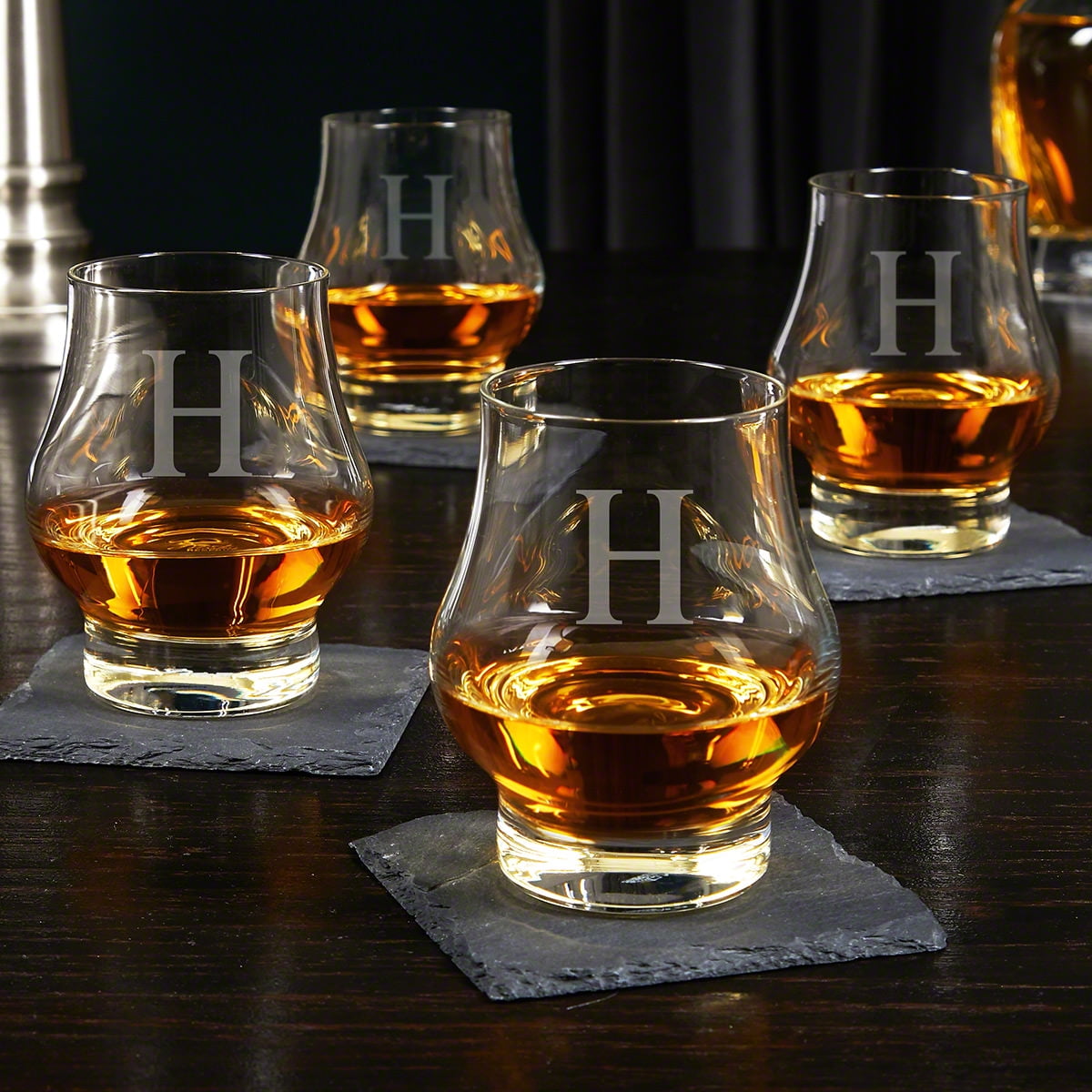 Engraved Wescott Double Whiskey Taster Glasses, Set of 4