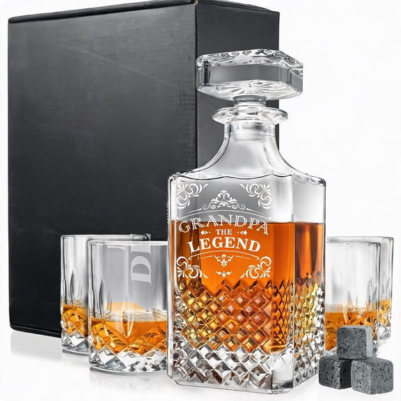 Engraved Whiskey Decanter Set with 4 Glasses
