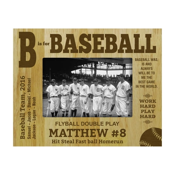 Engraved Wood Personalized Baseball Team Picture Frame With Names Gift- 4 x 6 Inches Vertical