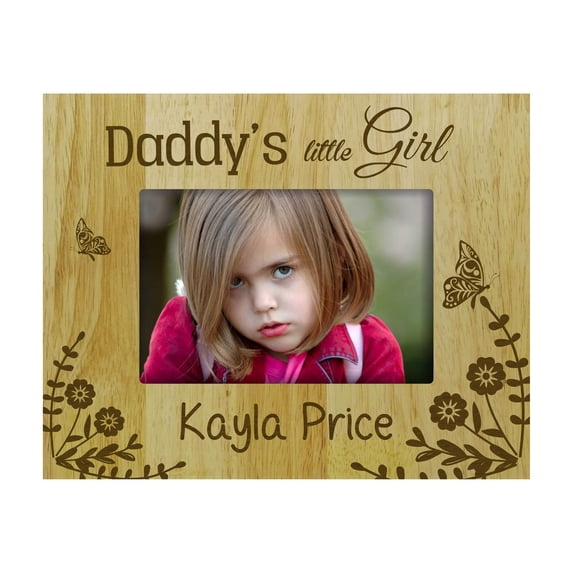 Engraved Wood Personalized Daddy's Little Girl Picture Frame With Name Gift-5 x 7 Inches Horizontal - Customizable Quote