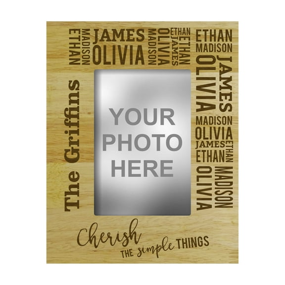 Engraved Wood Personalized Family Picture Frame With Names Gift-4 x 6 Inches Horizontal - Customizable Gift