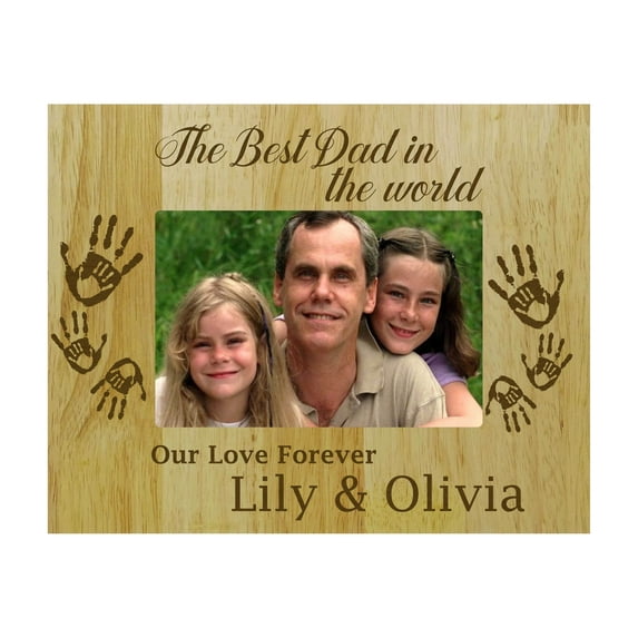 Engraved Wood Personalized Picture Frame With Names, Best Dad In The World - Fathers Day Gift - 5 x 7 Inches Vertical