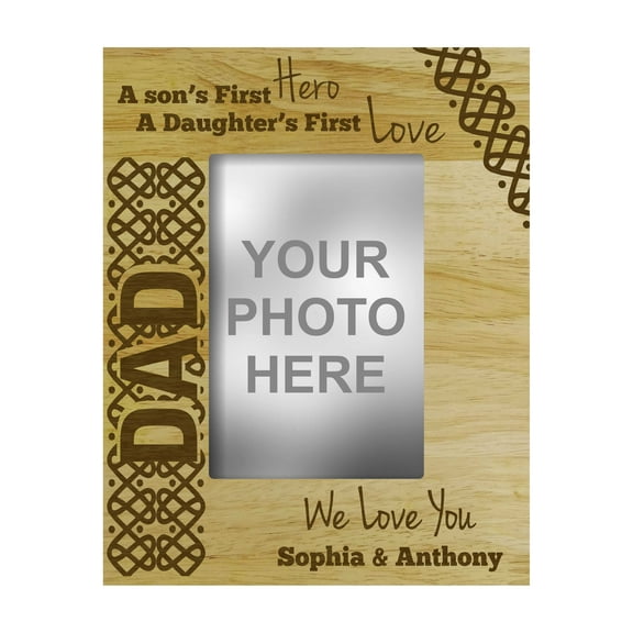 Engraved Wood Personalized Picture Frame With Names, Fathers Day Gift -4 x 6 Inches Horizontal
