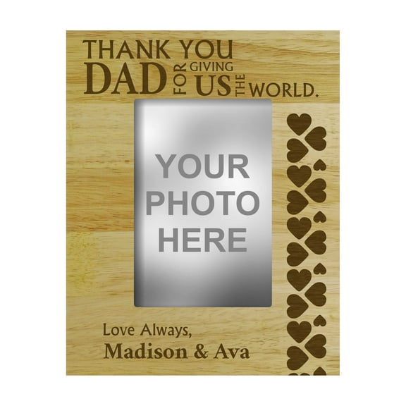 Engraved Wood Personalized Picture Frame With Names - Fathers Day Gift - 4 x 6 Inches Horizontal