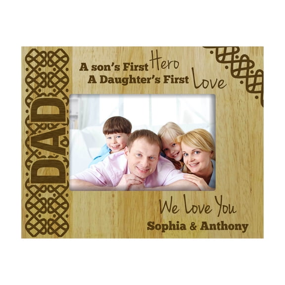 Engraved Wood Personalized Picture Frame With Names, Fathers Day Gift -4 x 6 Inches Vertical