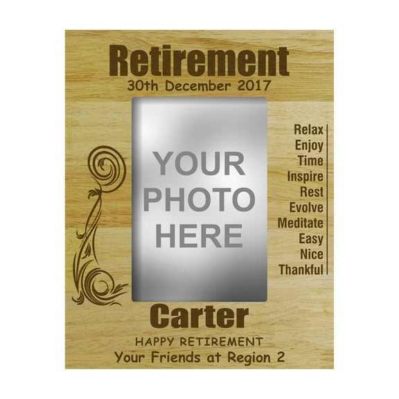 Engraved Wood Personalized Retirement Farewell Gift Picture Frame With Names - 4 x 6 Inches Horizontal