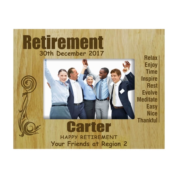 Engraved Wood Personalized Retirement Farewell Gift Picture Frame With Names - 4 x 6 Inches Vertical
