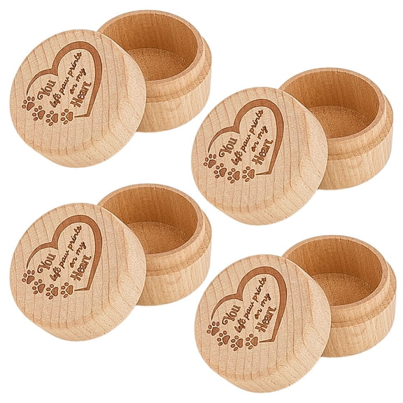 Engraved Wood Pet Fur Storage Keepsake Boxes Commemorative Gift Boxes Column with Heart Pattern BurlyWood 5.15x3.55cm