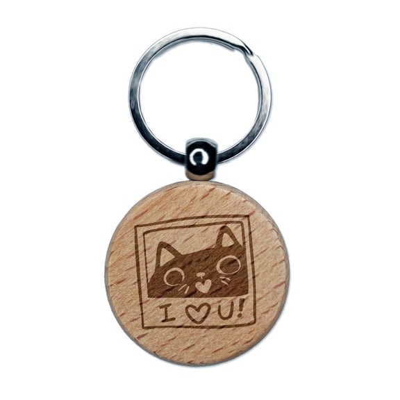 Engraved Wooden Cat Keychain – Round Charm Gift for Cat Lovers