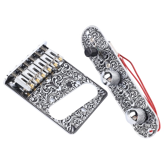 Engraved Zinc Alloy Bridge Control Plate Kit with Wrench & Screws for Telecaster Style Electric Guitar