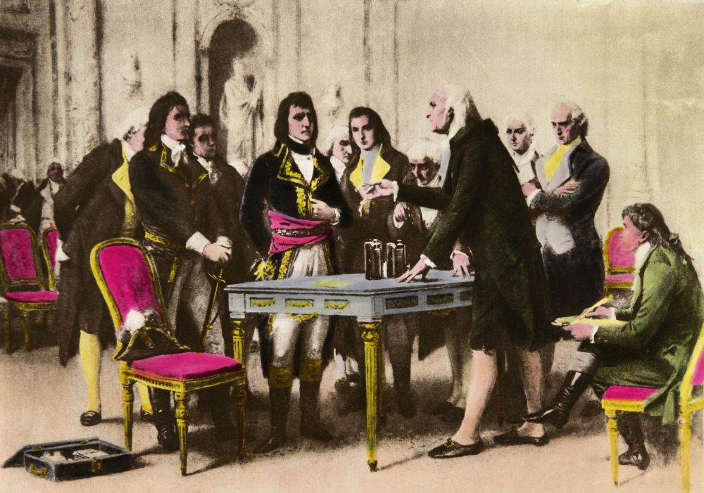 Engraving Alessandro Volta ( 1745 - 1827 ) Presente Sa Pile A Bonaparte Coll Canvas Art - (24 x 18)