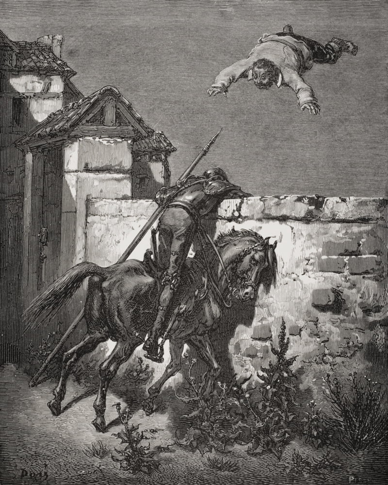 Engraving By Gustave Dore 1832-1883 French Artist And Illustrator Of Sancho Panza Being Tossed In A Blanket From Don Quixote By Miguel De Cervantes Saavedra Part I Chapter 16 Canvas Art - Ken Welsh D