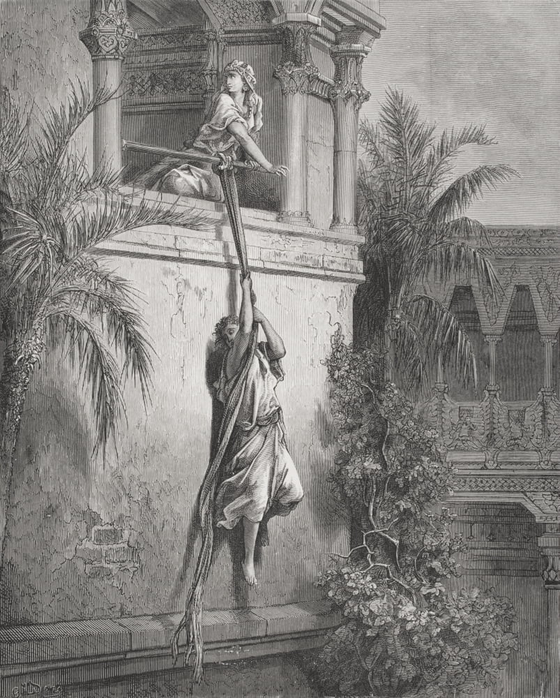 Engraving From The Dore Bible Illustrating 1 Samuel Xix 12 The Escape Of David Through The Window By Gustave Dore 1832-1883 French Artist And Illustrator Canvas Art - Ken Welsh Design Pics (13 x 17)