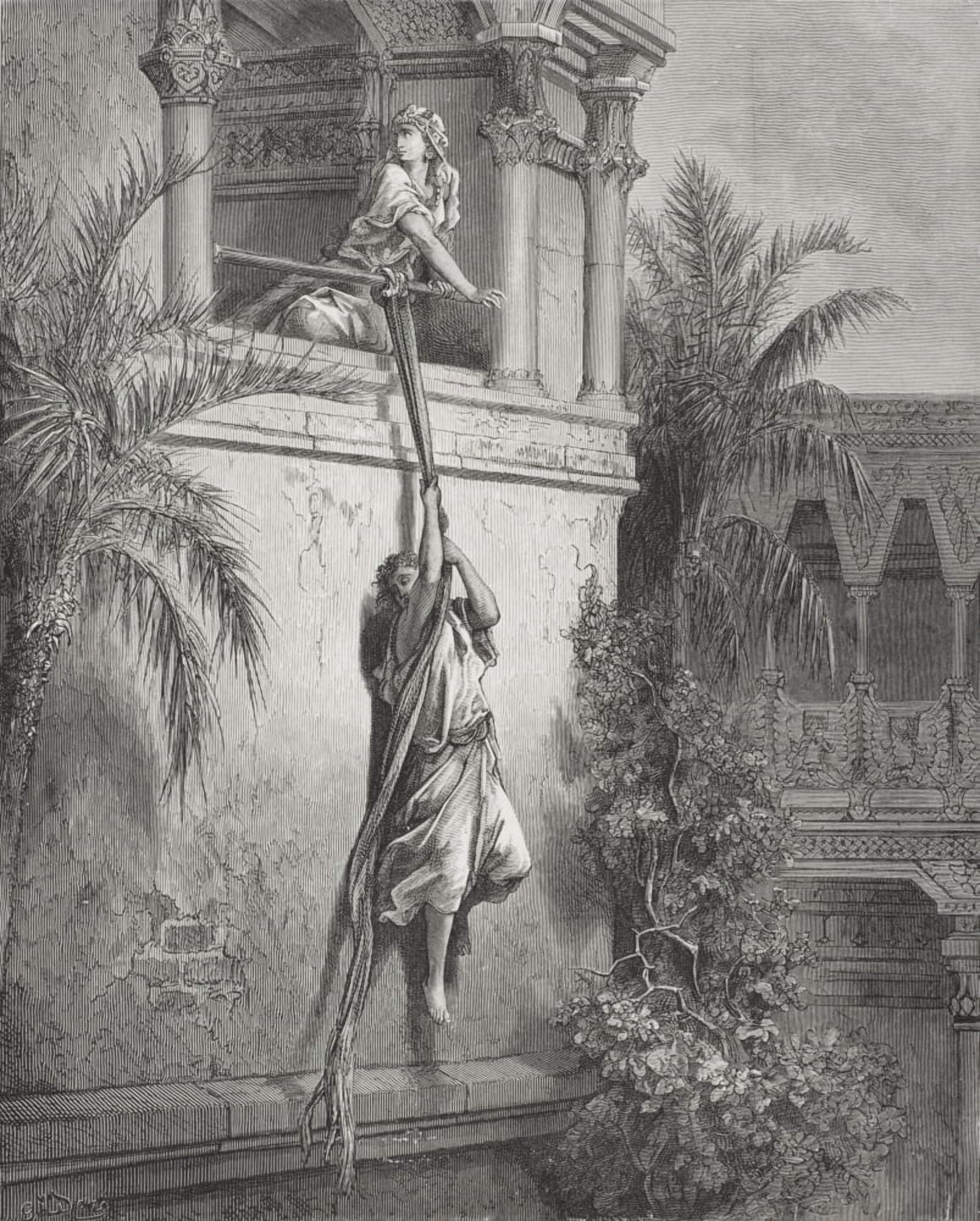 Engraving From The Dore Bible Illustrating 1 Samuel Xix 12 The Escape Of David Through The Window By Gustave Dore 1832-1883 French Artist And Illustrator Canvas Art - Ken Welsh Design Pics (26 x 34)