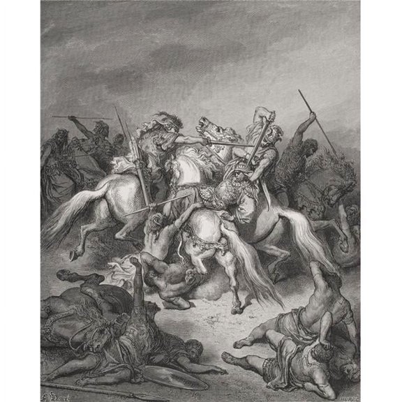 Engraving From The The Dore Bible Illustrating 2 Samuel XXI 16 & 17 Abishai Saves The Life of David by Gustave Dore 1832-1883 French Artist & Illustrator Poster Print - 13 x 17