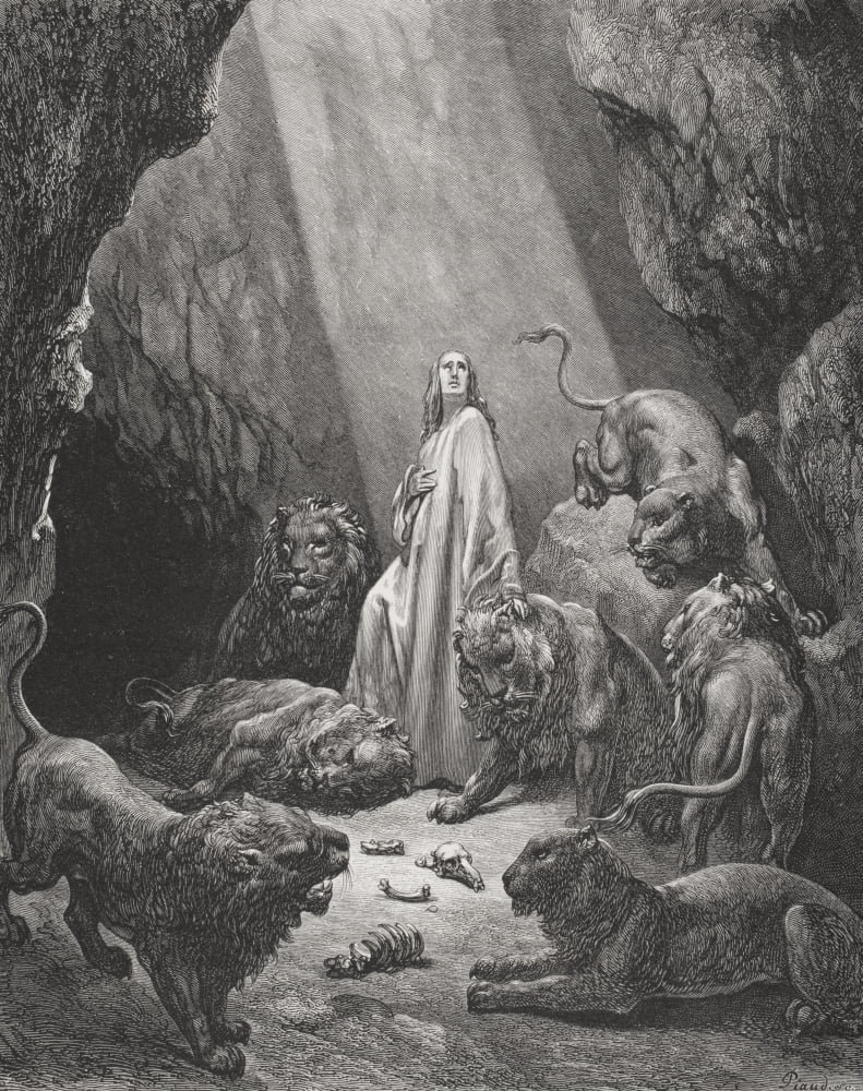 Engraving From The Dore Bible Illustrating Daniel Vi 16 And 17 Daniel In The Den Of Lions By Gustave Dore 1832-1883 French Artist And Illustrator Canvas Art - Ken Welsh Design Pics (13 x 17)