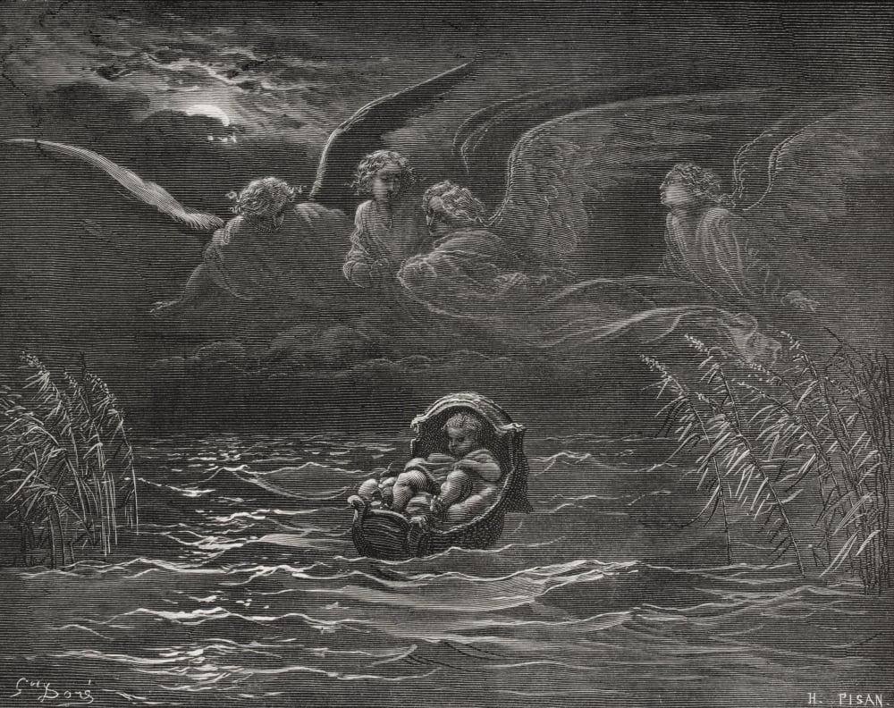 Engraving From The The Dore Bible Illustrating Exodus Ii 1 To 4 The Child Moses On The Nile By Gustave Dore 1832-1883 French Artist And Illustrator Canvas Art - Ken Welsh Design Pics (34 x 26)