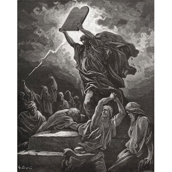 Engraving From The Dore Bible Illustrating Exodus Xxxii 19 Moses Breaking The Tables of The Law by Gustave Dore 1832-188 Poster Print, Large - 26 x 34