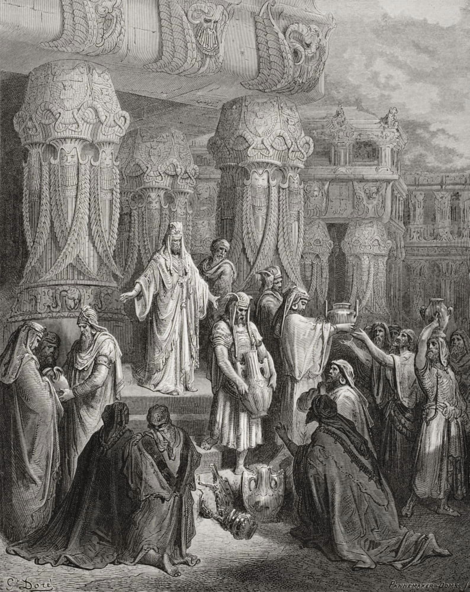 Engraving From The Dore Bible Illustrating Ezra I 7 To 11 Cyrus Restoring The Vessels Of The Temple By Gustave Dore 1832-1883 French Artist And Illustrator Canvas Art - Ken Welsh Design Pics (26 x 34