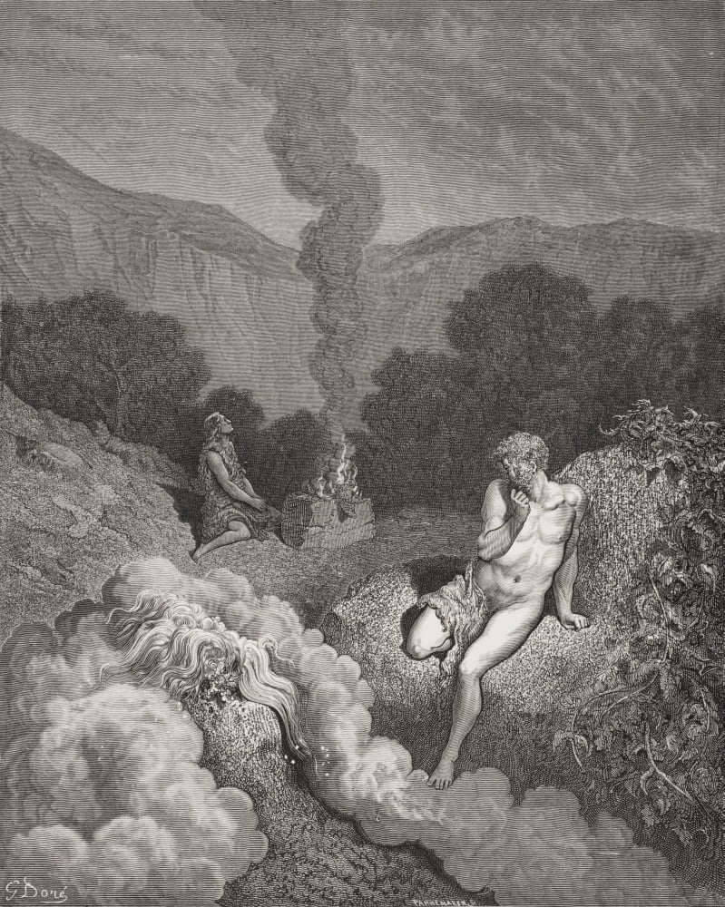 Engraving From The Dore Bible Illustrating Genesis Iv 3 To 5 Cain And Abel Offering Their Sacrifices By Gustave Dore 1832-1883 French Artist And Illustrator Canvas Art - Ken Welsh Design Pics (13 x 1