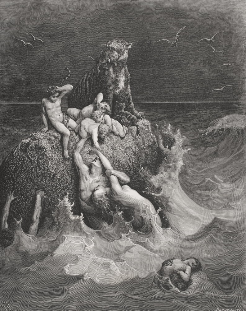 Engraving From The Dore Bible Illustrating Genesis Vii 20 To 24 The Deluge By Gustave Dore 1832-1883 French Artist And Illustrator Canvas Art - Ken Welsh  Design Pics (26 x 34)