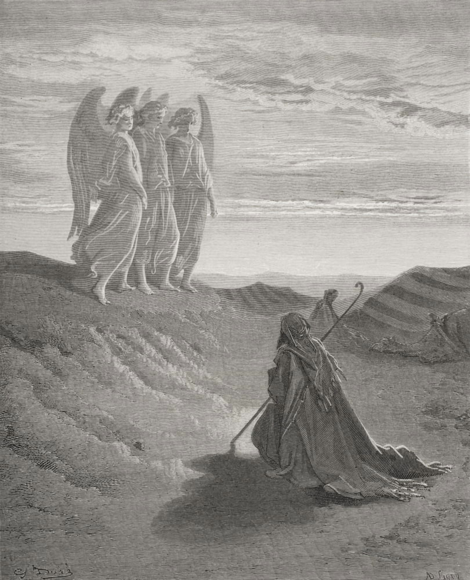 Engraving From The Dore Bible Illustrating Genesis Xviii 1 To 8 Abraham And The Three Angels By Gustave Dore 1832-1883 French Artist And Illustrator Canvas Art - Ken Welsh Design Pics (28 x 34)