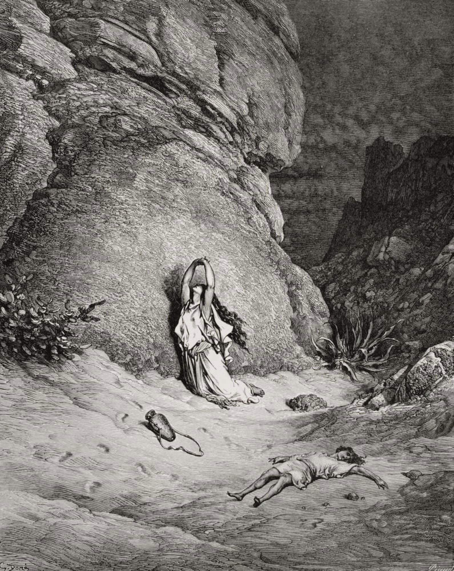 Engraving From The Dore Bible Illustrating Genesis Xxi 14 To 19 Hagar And Ishmael In The Desert By Gustave Dore 1832-1883 French Artist And Illustrator Canvas Art - Ken Welsh Design Pics (13 x 17)