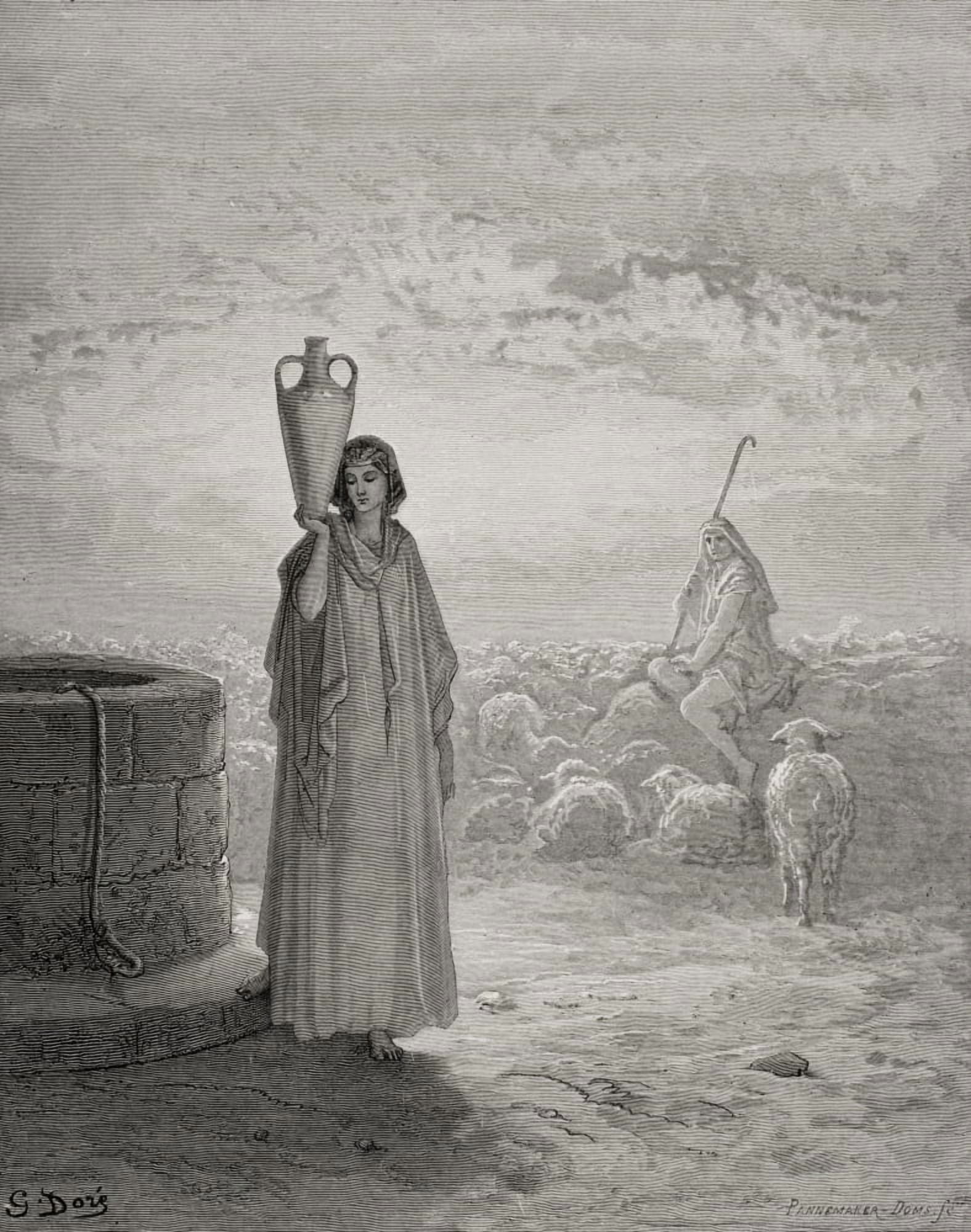Engraving From The Dore Bible Illustrating Genesis Xxix 20 Jacob Keeping Labans Flocks By Gustave Dore 1832-1883 French Artist And Illustrator Canvas Art - Ken Welsh Design Pics (26 x 34)