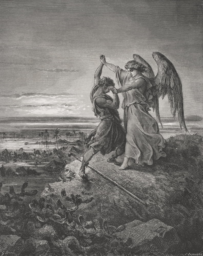Engraving From The The Dore Bible Illustrating Genesis Xxxii 24 To 32 Jacob Wrestling With The Angel By Gustave Dore 1832-1883 French Artist And Illustrator Canvas Art - Ken Welsh Design Pics (13 x 1