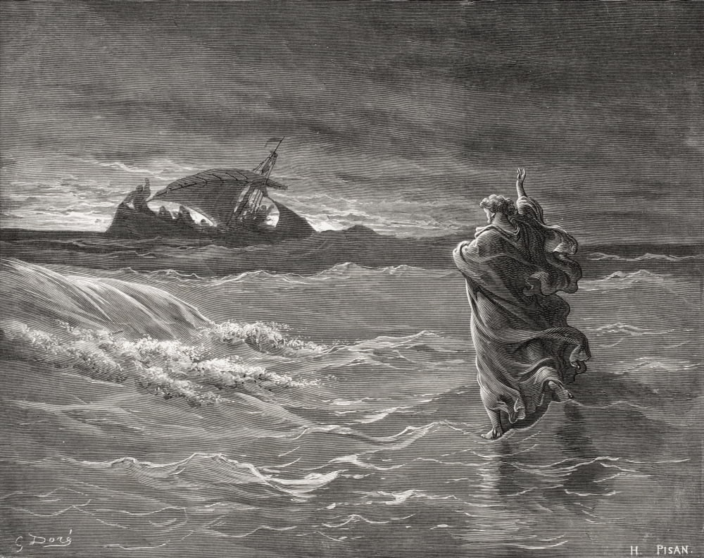 Engraving From The The Dore Bible Illustrating John Vi 19 To 21 Jesus Walking On The Sea By Gustave Dore 1832-1883 French Artist And Illustrator Canvas Art - Ken Welsh Design Pics (17 x 13)