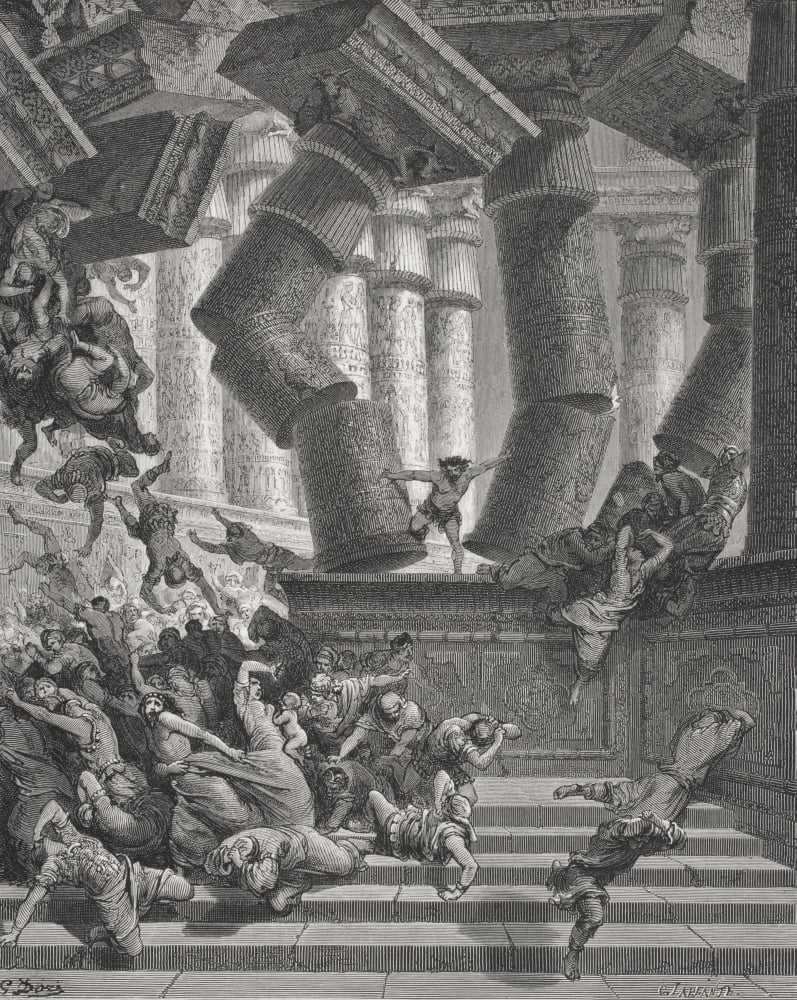 Engraving From The The Dore Bible Illustrating Judges Xvi 28 To 30 Death Of Samson By Gustave Dore 1832-1883 French Artist And Illustrator Canvas Art - Ken Welsh  Design Pics (13 x 17)