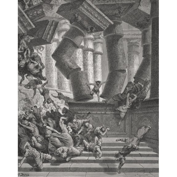 Engraving From The The Dore Bible Illustrating Judges Xvi 28 To 30 Death Of Samson By Gustave Dore 1832-1883 French Artist And Illustrator Canvas Art - Ken Welsh Design Pics (13 x 17)
