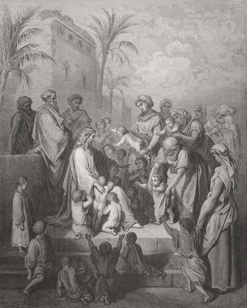 Engraving From The Dore Bible Illustrating Mark X 13 To 16 Jesus Blessing The Children By Gustave Dore 1832-1883 French Artist And Illustrator Canvas Art - Ken Welsh Design Pics (26 x 34)