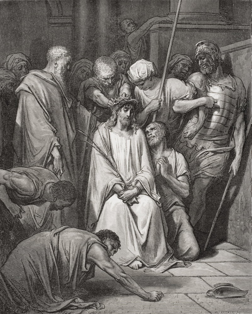 Engraving From The Dore Bible Illustrating Matthew Xxvii 29 And 30 The Crown Of Thorns By Gustave Dore 1832-1883 French Artist And Illustrator Canvas Art - Ken Welsh Design Pics (13 x 17)