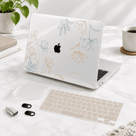 Engraving Floral Laptop Shell Case for 13.3 Inch MacBook Air 2018-2021